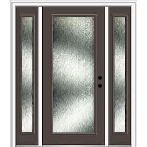 60 in. x 80 in. Left-Hand Inswing Rain Glass Brown Fiberglass Prehung Front Door on 4-9/16 in. Frame