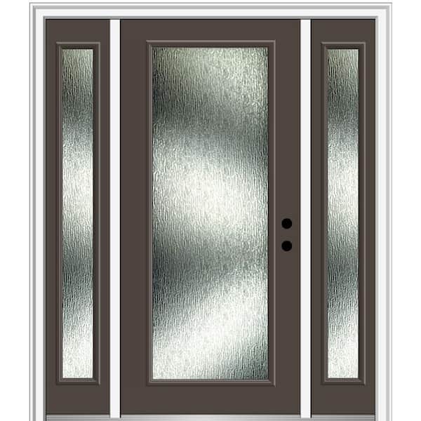 MMI DOOR 60 in. x 80 in. Left-Hand Inswing Rain Glass Brown Fiberglass Prehung Front Door on 4-9/16 in. Frame