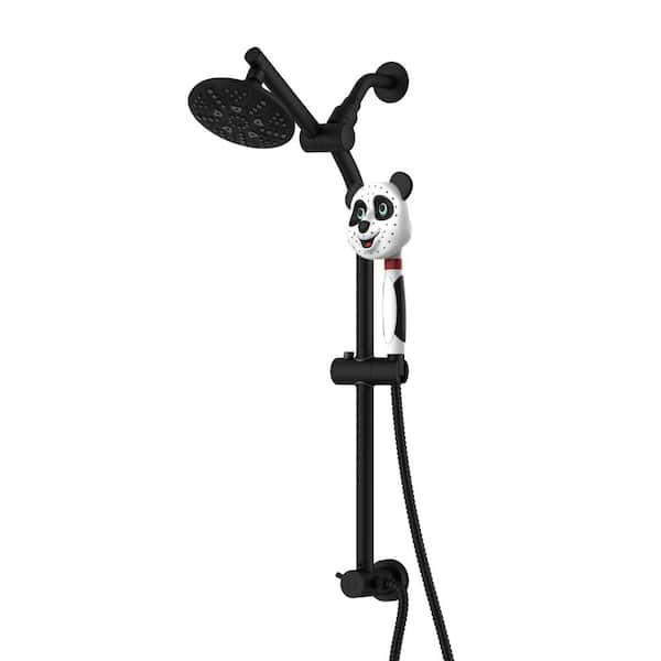 Drill-Free Adjustable Slide Extension Bar with 5-Function Shower Head and Panda Hand Held Sprayer, Matte Black