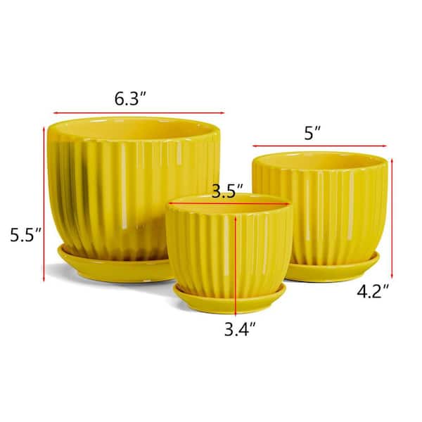 Yelllow Ceramic Round Planter Set (3-Pack) L0CWP2MLG9 - The Home Depot