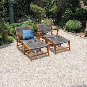 Twin Sevilla Chairs with Footrest Acacia Wood with Rope Outdoor Lounge Chair