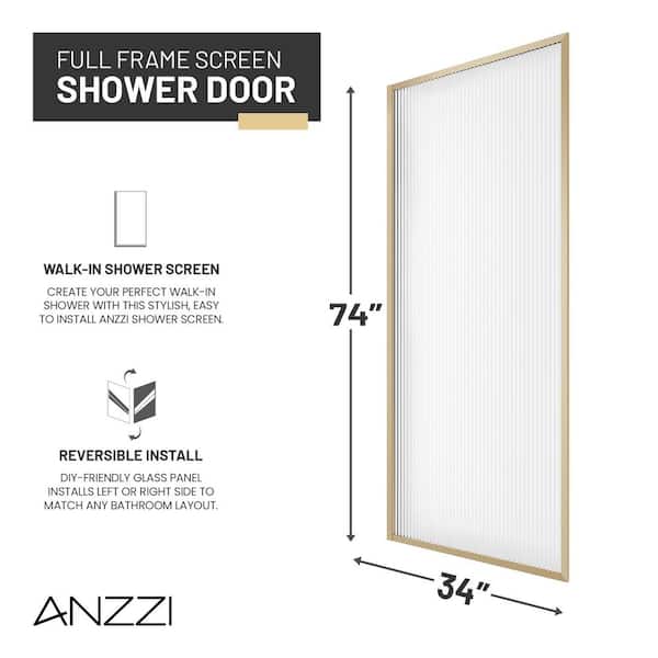 ANZZI Welle 34 in. W x 74 in. H Fixed Framed Shower Door in