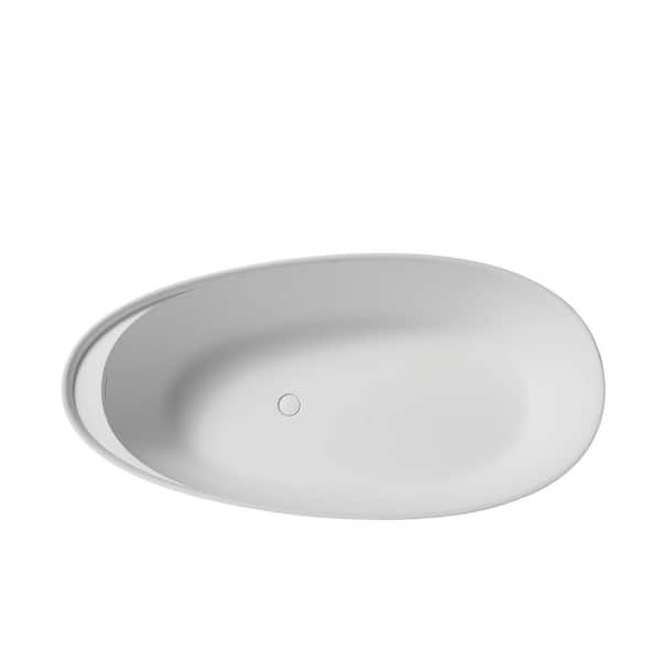 Whatseaso 67 in. Stone Resin Solid Surface Flatbottom Freestanding Non-Whirlpool Soaking Bathtub in Matte White