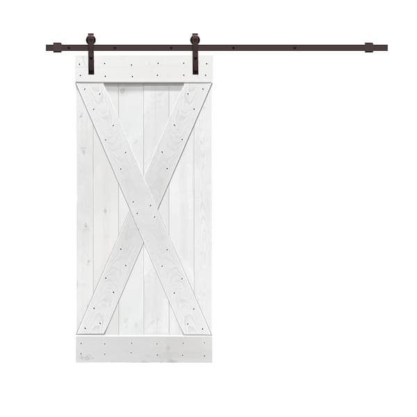 CALHOME X Series 36 in. L x 84 in. H Solid White Stained Knotty Pine Wood Interior Sliding Barn Door with Hardware Kit