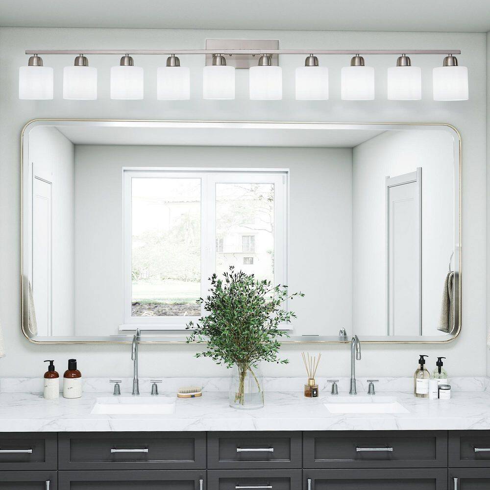 65 in. 10-Light Nickel Bathroom Vanity Light with Milky White Frosted Glass Shades Modern Wall Sconce E26, No Bulbs price history on PriceWatchPro