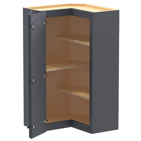 Home Decorators Collection Newport 24 in. W x 12 in. D x 42 in. H Assembled Plywood Corner Wall Kitchen Cabinet in Deep Onyx with Shelves