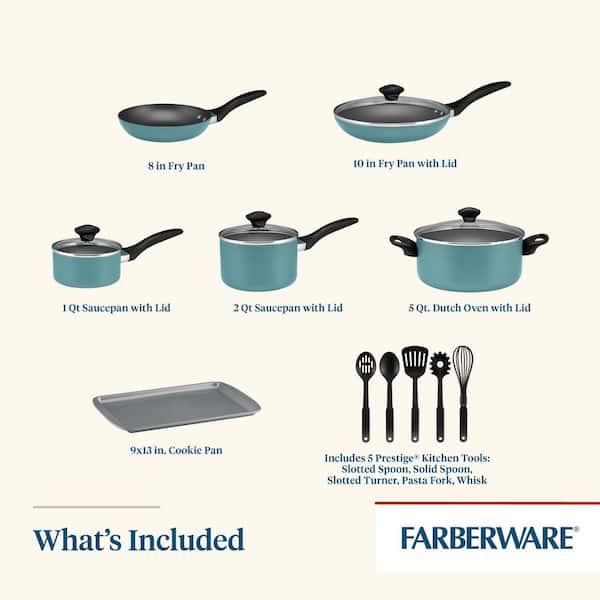 Farberware Dishwasher Safe Nonstick Cookware Pots and Pans Set, 15 Piece,  Aqua