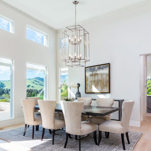 10 light 15.75" Dimmable Farmhouse 2-Tiers Nickel  Lantern Tiered Chandelier for Kitchen Island with no bulbs included