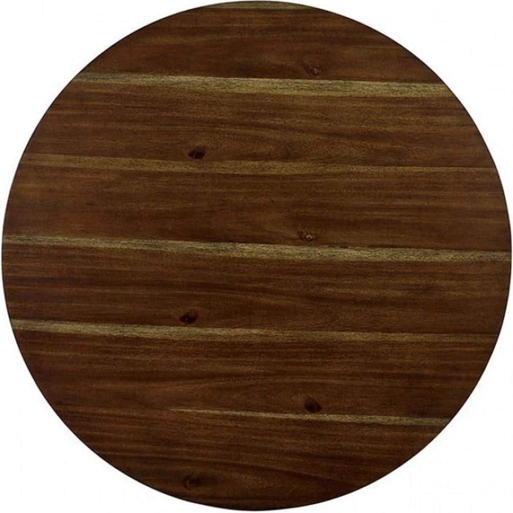 Brown Round Dining Table with Faux Leather Chairs