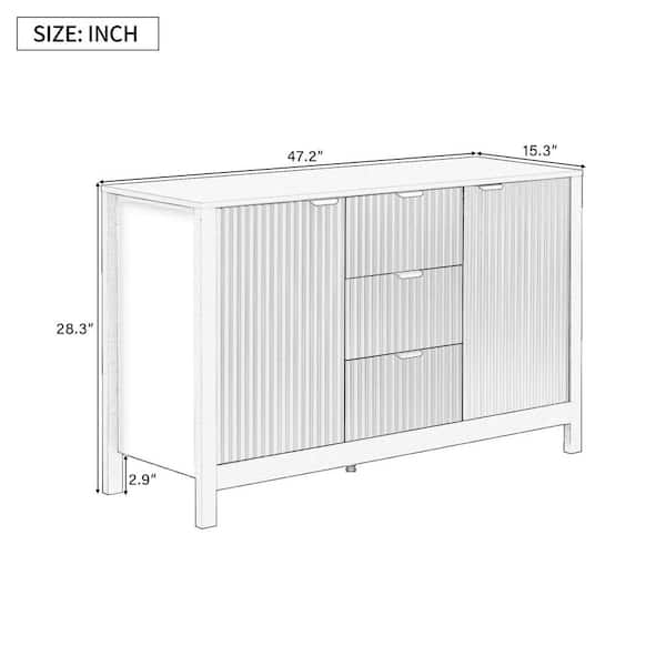 Black Wood 47.2 in. Sideboards with Wave Design - 3-Adjustable Shelves, 3-Drawers and Soft-Close Doors