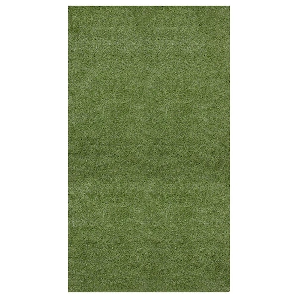 Sweet Home Stores Meadowland Collection Waterproof Solid Indoor/Outdoor 3 ft. x 5 ft. Green Artificial Grass Runner Rug