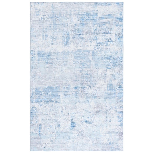 Malibu Gray/Light Blue 9 ft. x 12 ft. Machine Washable Patchy Abstract Area Rug