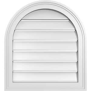 20 in. x 22 in. Round Top Surface Mount PVC Gable Vent: Functional with Brickmould Frame