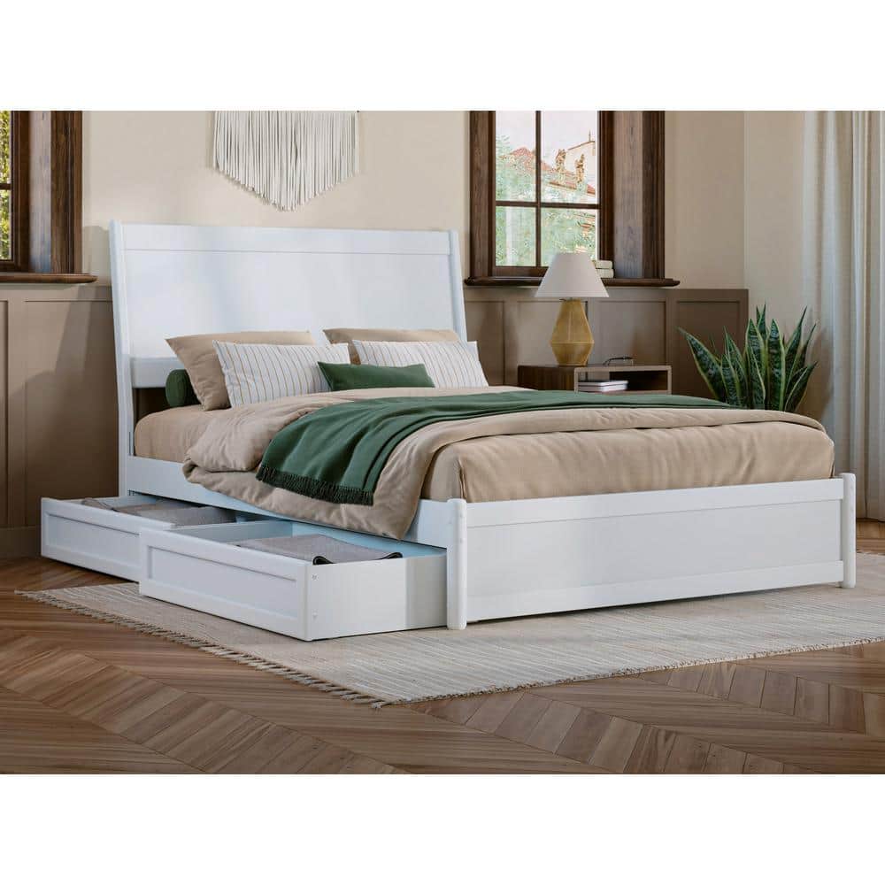 Casanova White Full Wood Platform Bed with Storage Drawers