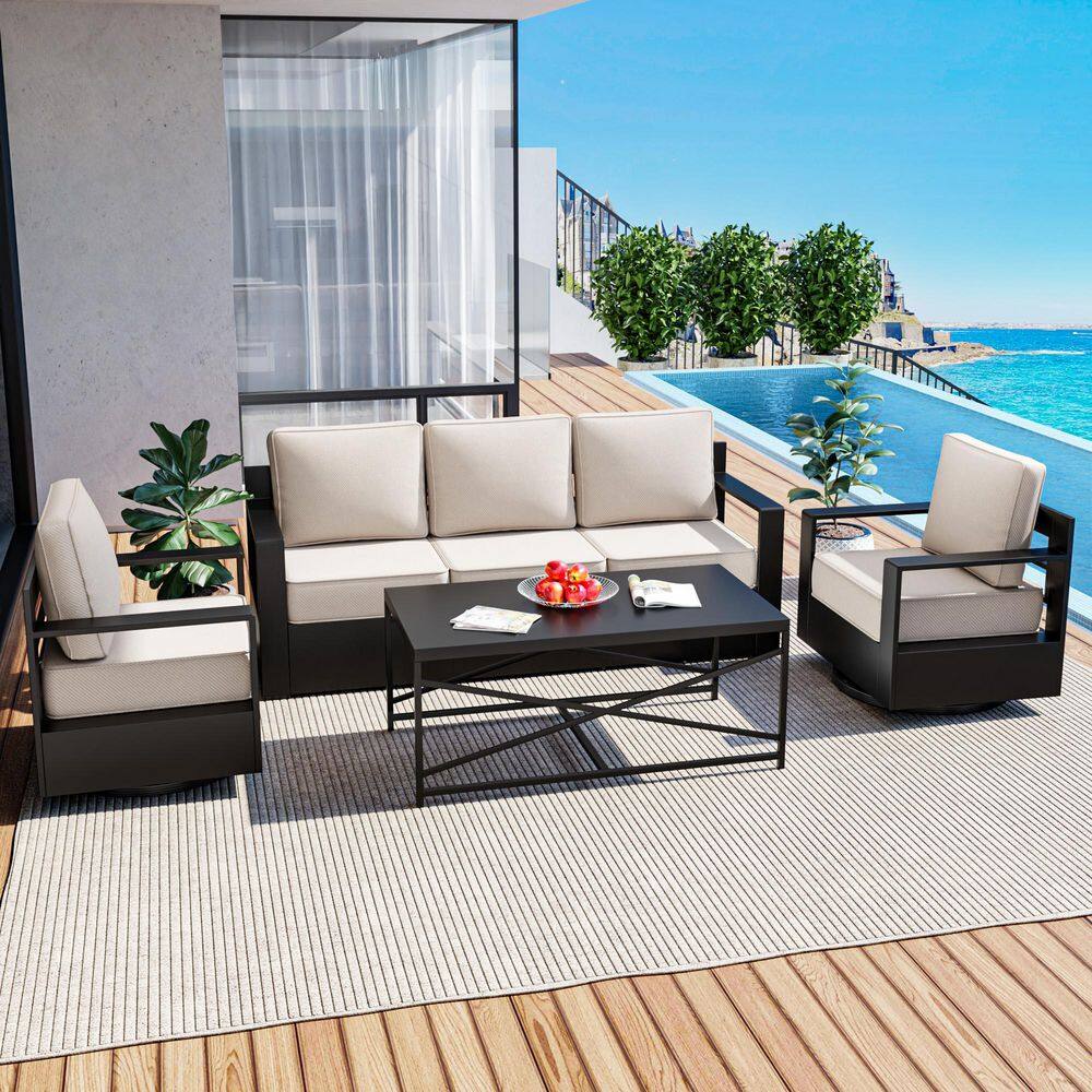 5-Piece Aluminum Armrest Swivel Glider Patio Conversation Set with Gray Olefin 6 in. Thick Cushions price history on PriceWatchPro