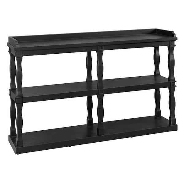 60 in. Black Rectangle MDF Console Table with 3-Tier Storage and Roman Column Style Legs
