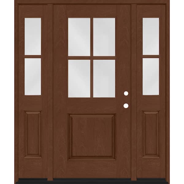 Steves & Sons Regency 64 in. x 80 in. 1/2-4Lite Clear Glass LH Chestnut Stain Mahogany Fiberglass Prehung Front Door w/Dbl 12in.SL