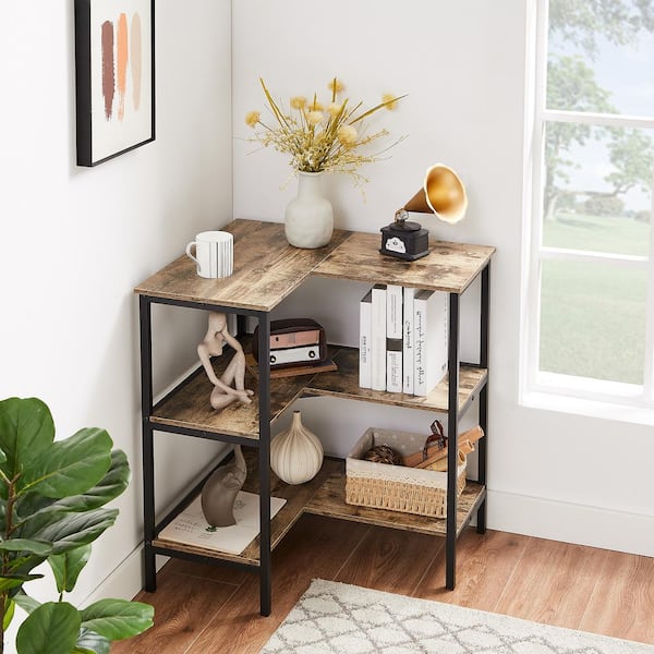 Corner Cabinet Table with 3-Tier Open Shelves 29.5 in. Multipurpose Storage Stand for Small Spaces, Gray Cabinet