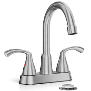 Brushed Nickel double handle Bathroom Sink Faucet, 4 Inch Centerset 2 or 3 Holes Modern Vanity Faucet