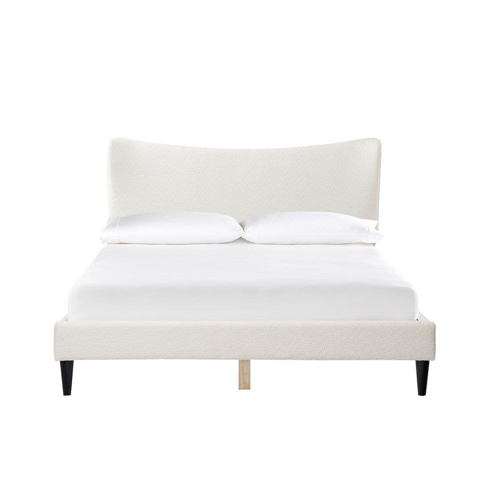 Cream Upholstered Queen Bed with Nailhead Trim and Slats