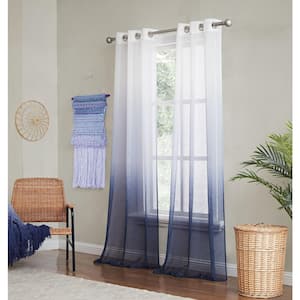Shadow Linen White to Navy Boho Look Ombre Shades Textured 76 In. W x 84 in. Curtain Panel Pair ( Set of 2)