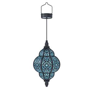 Moroccan Style Hanging Solar Torches Lights, Outdoor Waterproof Plastic Lantern for Patio Pathway Yard Backyard in Black