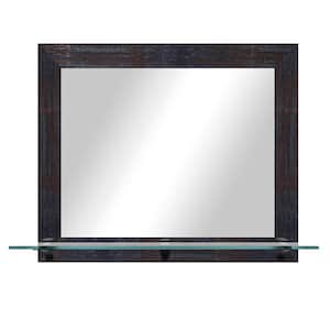 Modern Rustic ( 25.5 in. W x 21.5 in. H ) Steel Brass Horizontal Mirror with Tempered Glass Shelf and Black Brackets