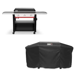 Slate Griddle 3-Burner Propane Gas 30 in. Flat Top Grill in Black with Cover