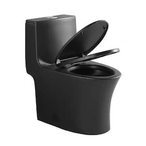 15 1/8 in. 1.1/1.6 GPF Dual Flush Elongated Standard Modern 1-Piece Toilet in Matt Black with Soft-Close Seat