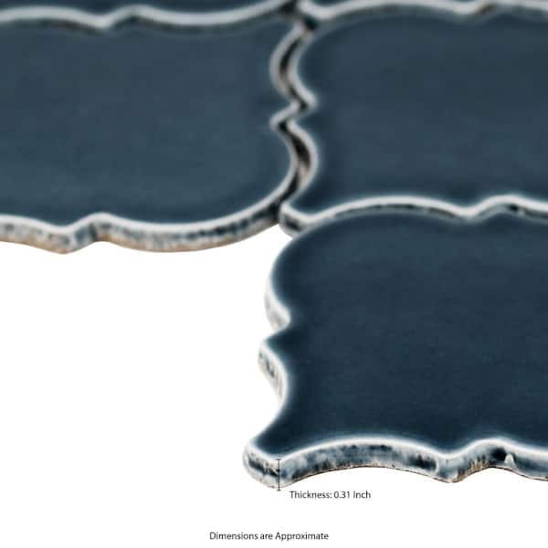 MSI Take Home Tile Sample-Bay Blue Glossy Arabesque 4 in. x 4 in