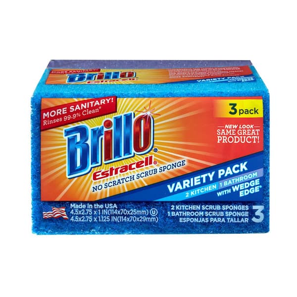 Brillo Estracell No-Scratch Wedge Edge Variety Kitchen and Bath (3-Count, Case of 8)