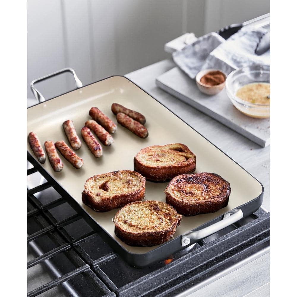 Black and White Ceramic Nonstick Double Burner Griddle Pan