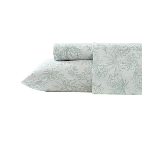 Tommy Bahama Pen And Ink Palm 4-Piece Green Cotton Queen Sheet Set