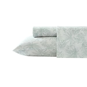 Pen And Ink Palm 4-Piece Green Cotton King Sheet Set