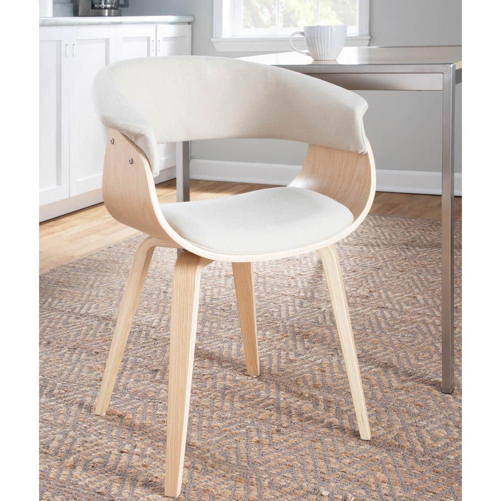Cream Velvet Upholstered Armchair Set with Natural Wood Legs