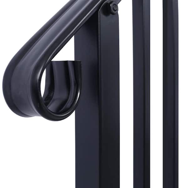Angel Sar 54 in. H x 33 in. W Black Wrought Iron Handrails, Outdoor Stair Railing Kit for 2 Steps or 3 Steps