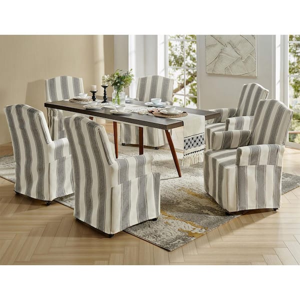 JAYDEN CREATION Adelina Strip Traditional Roll Arm Dining Chair with Hooded Caster Wheels Set of 6