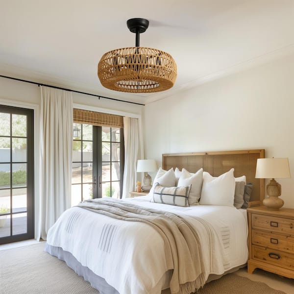 WDETR 20 Indoor Brown Bohemian Rattan Caged 7-Blades Ceiling