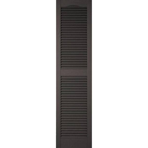 Ekena Millwork 12 in. x 48 in. Lifetime Vinyl Custom Cathedral Top Center Mullion Open Louvered Shutters Pair Tuxedo Grey