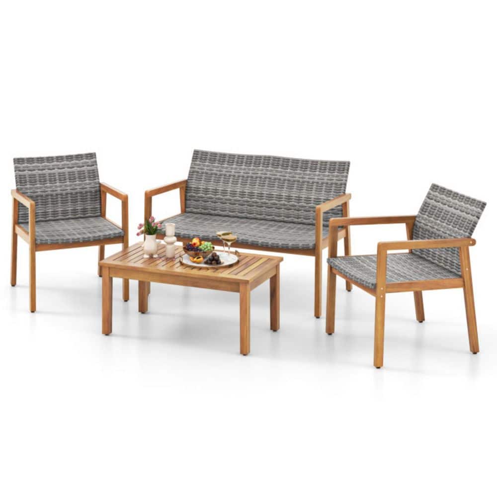 Gray 4-Piece Acacia Wood Patio Conversation Set price history on PriceWatchPro