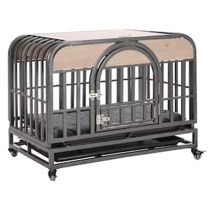 46 in. Heavy-Duty Dog Crate, Furniture Style Dog Crate with Removable Trays for Small to Medium Dogs