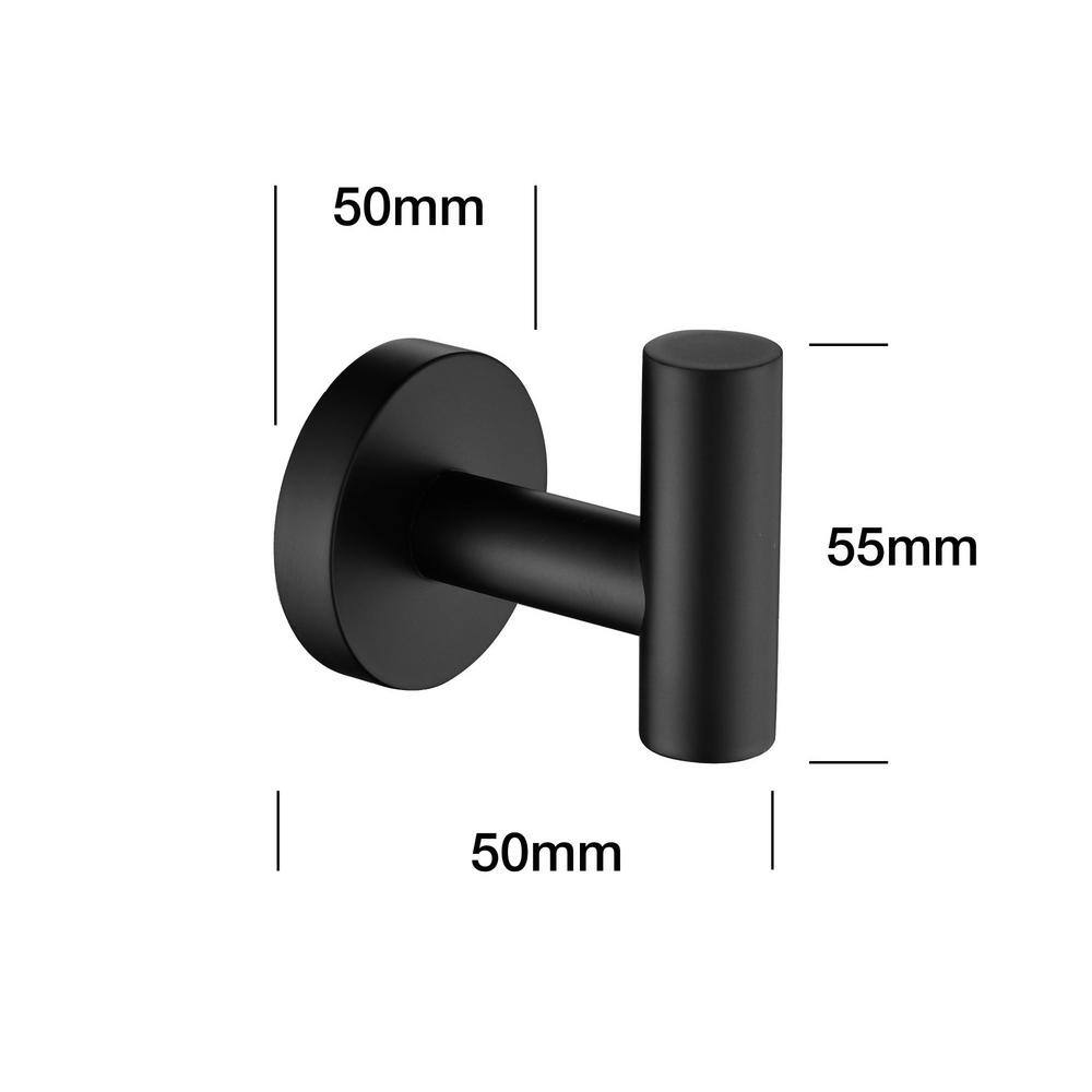 Matte Black Stainless Steel Wall-Mounted Towel Hooks, 6-Pack