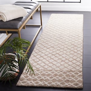 Abstract Ivory/Brown 2 ft. x 8 ft. Geometric Distressed Runner Rug