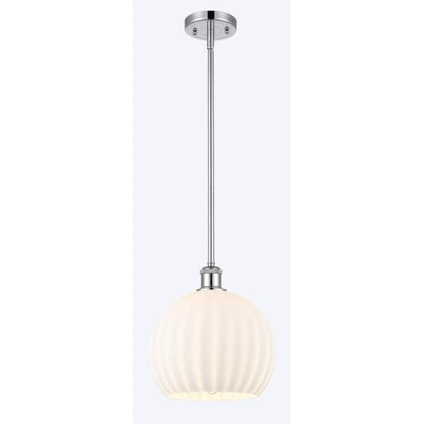 White Venetian 100-Watt 1-Light Polished Chrome Standard Mini Pendant Light with Painted Glass Shade, No Bulbs Included