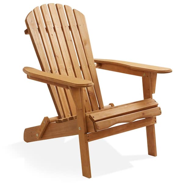 Casafield Folding Wooden Adirondack Chair, Pre-Assembled Backrest - Natural