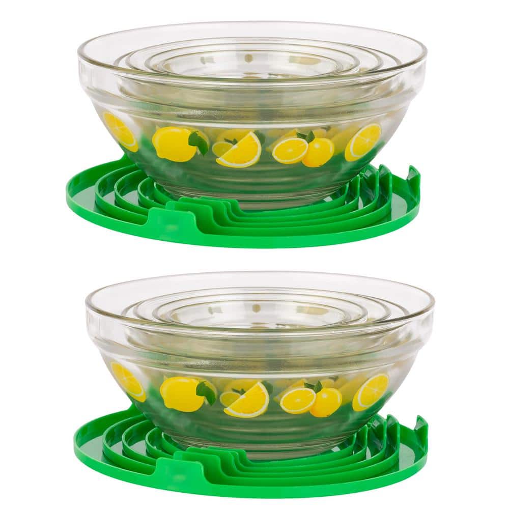 20-Piece Lemon Design Glass Bowls with Green Lids Set