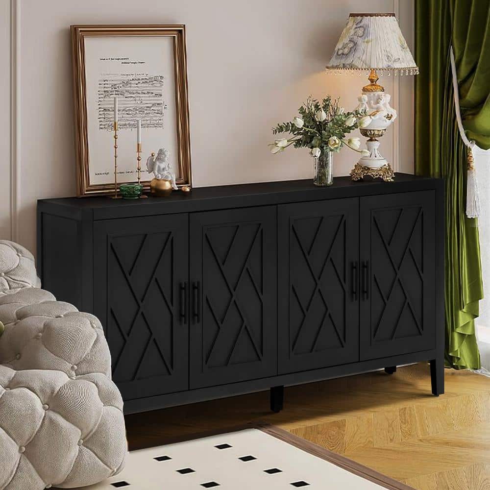 Black Walnut Wood Freestanding Storage Cabinet with Adjustable Shelves