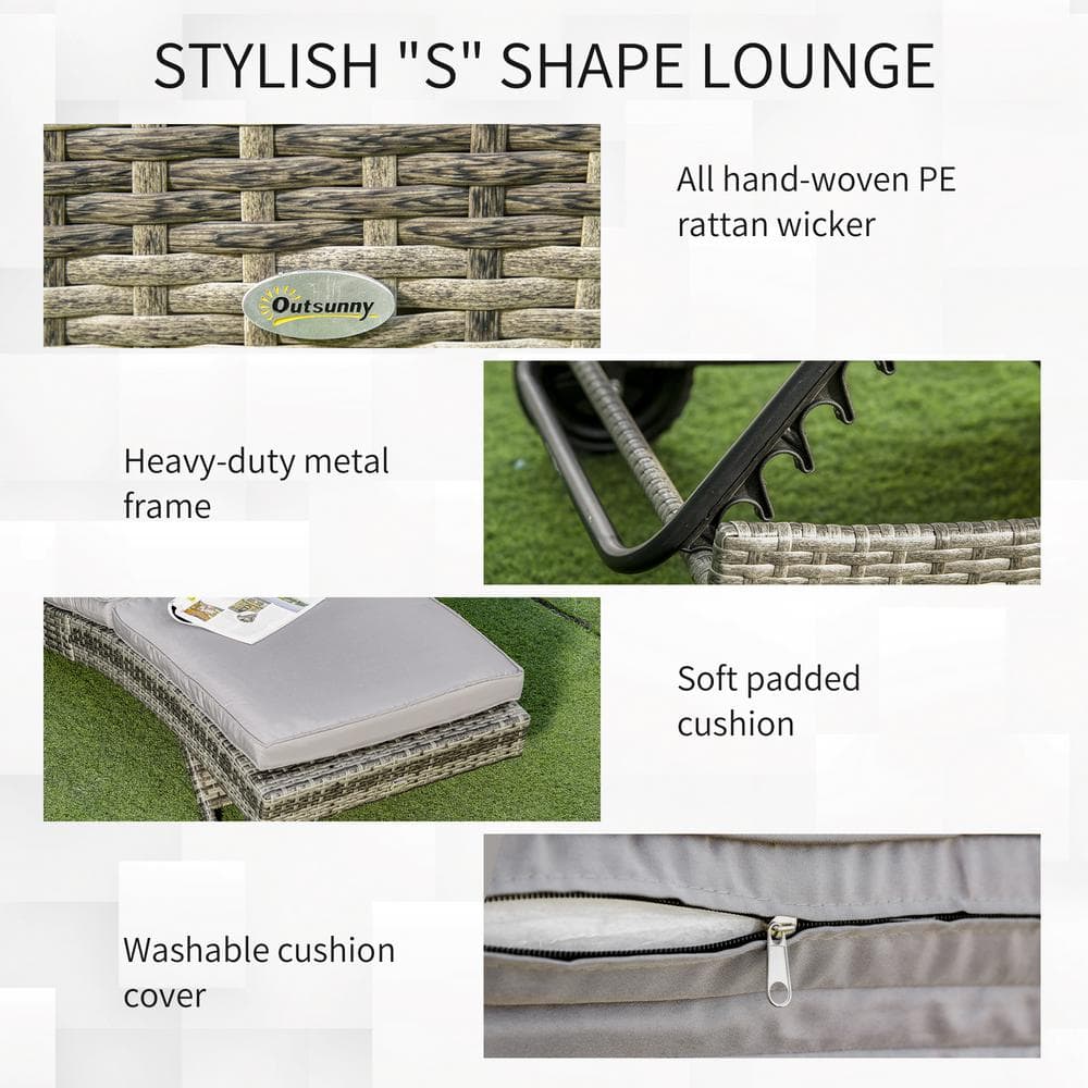 Gray Armless Steel Wicker Chaise Lounge with Cushions