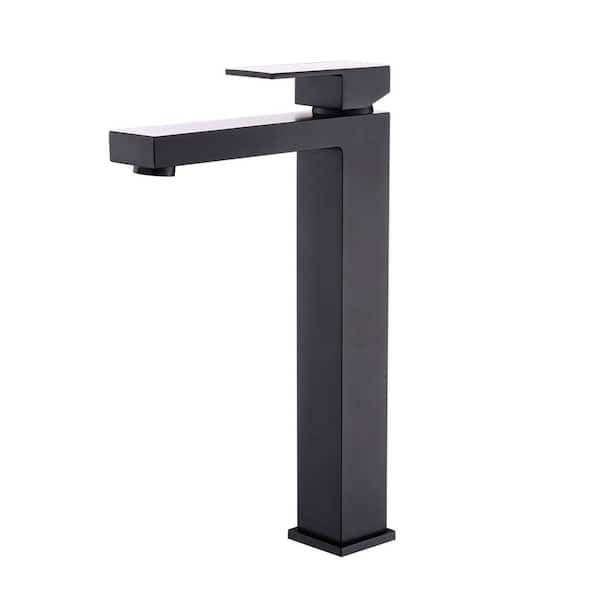 Staykiwi Single Handle Single Hole Tall Vessel Sink Faucet in Black