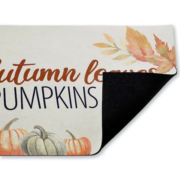 Autumn Leaves & Pumpkins Please Beige 18 in. x 30 in. Polyester Non-Slip Outdoor Door Mat